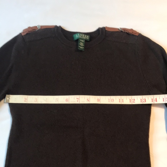 Ralph Lauren Petite 100% cotton dark brown long sleeve sweater with leather acc - Picture 4 of 11